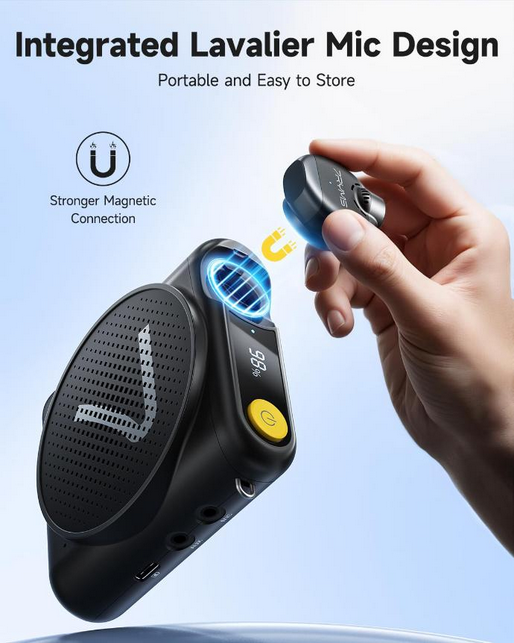 7RYMS WA2 Voice Amplifier with Wireless Lavalier Microphone, (Black)