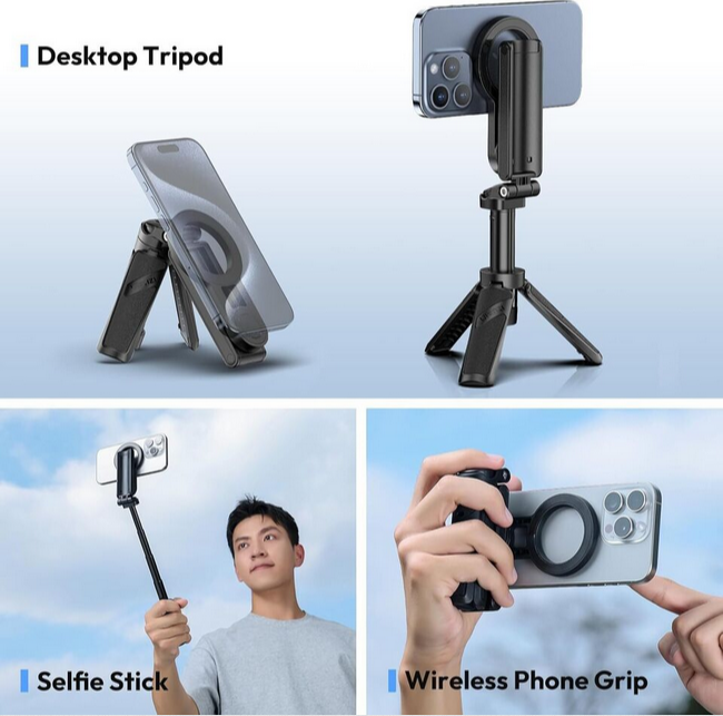Ulanzi JJ03 Magnetic Phone Tripod 3-in-1 Selfie Stick Handle Grip Remote Control