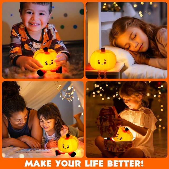 Pumpkin Night Light,Silicone Dimmable Rechargeable Bedside Cute LED Touch Lamp,Funny Office Desk