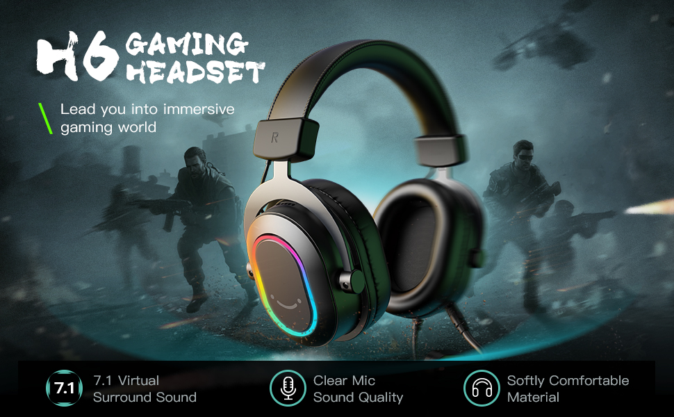 FIFINE H6 USB Headset with 24-bit, 7.1 Surround Sound, EQ modes, RGB, Volume & Mute Control,