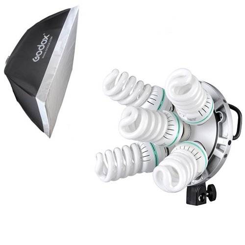 Godox TL-5 5in1 bulb head multi-holder tricolor+light stand+softbox 60*60cm 2pcs set