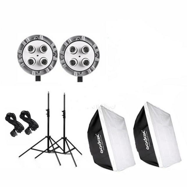 Godox TL-4 4in1 bulb head multi-holder tricolor+light stand+softbox 60*60cm 2pcs set