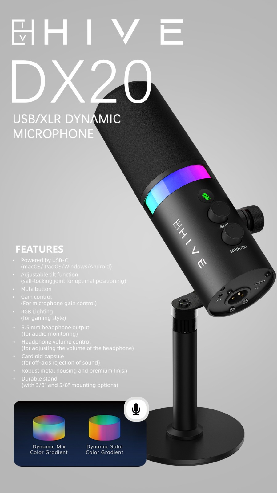 HIVE DX20 USB/XLR Dynamic Microphone