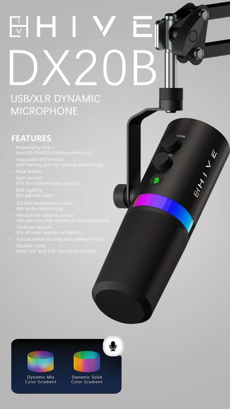 HIVE DX20B USB/XLR Dynamic Microphone