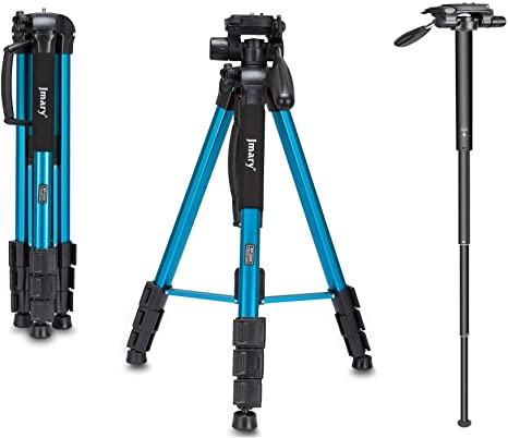 Jmary KP-2264 Professional Aluminium Tripod Monopod for All DSLR Cameras (Blue)
