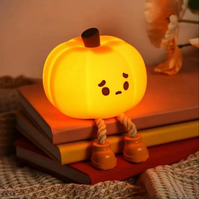 Pumpkin Night Light,Silicone Dimmable Rechargeable Bedside Cute LED Touch Lamp,Funny Office Desk