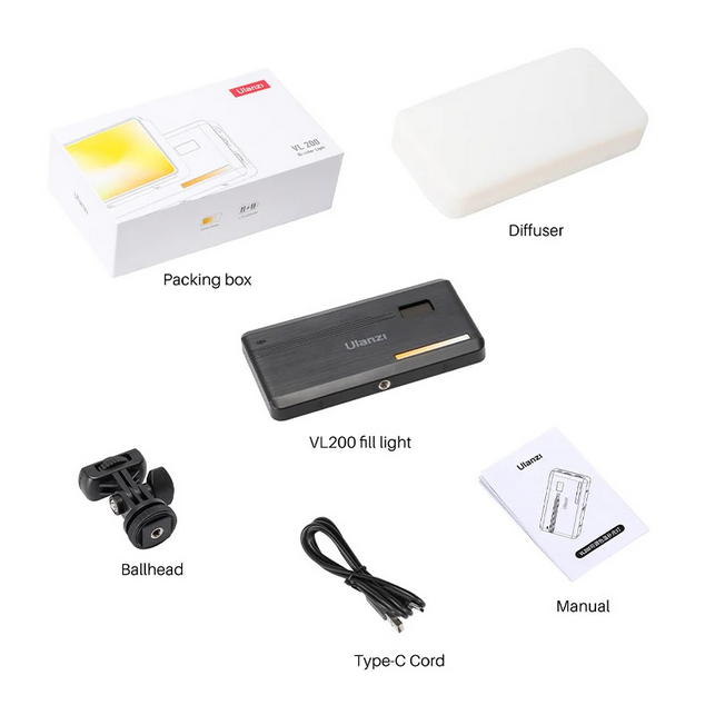 ULANZI VL200 Bi-Color LED Video Light, On-Camera Video Light, Type-C Rechargeable 5000mAh Mini Camera Light