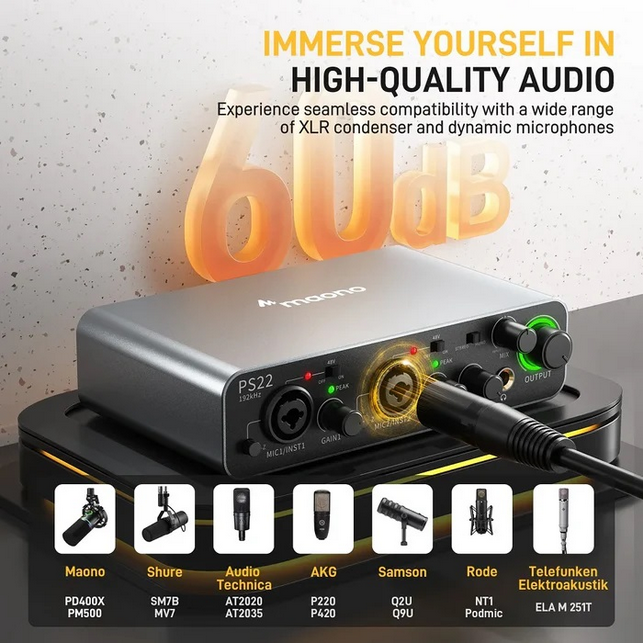Maono PS22 Audio Interface for Recording, Music Production, Guitar