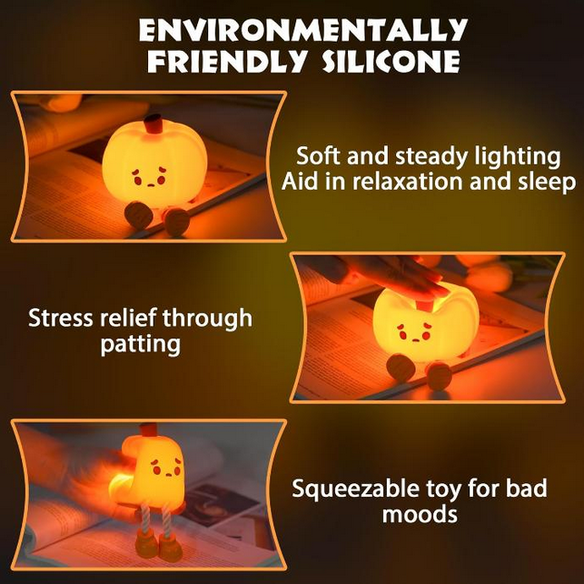Pumpkin Night Light,Silicone Dimmable Rechargeable Bedside Cute LED Touch Lamp,Funny Office Desk