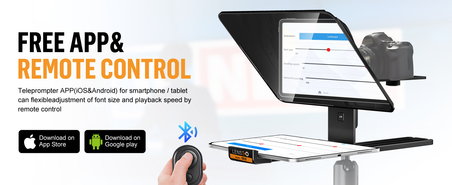 LENSGO TC12 Video Teleprompter for Smartphones and Cameras with App Support