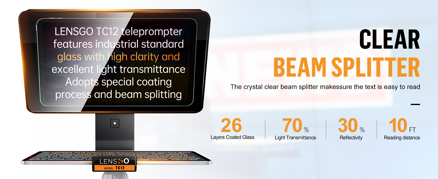 LENSGO TC12 Video Teleprompter for Smartphones and Cameras with App Support