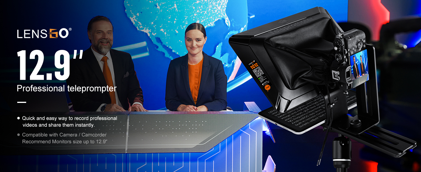 LENSGO TC12 Video Teleprompter for Smartphones and Cameras with App Support