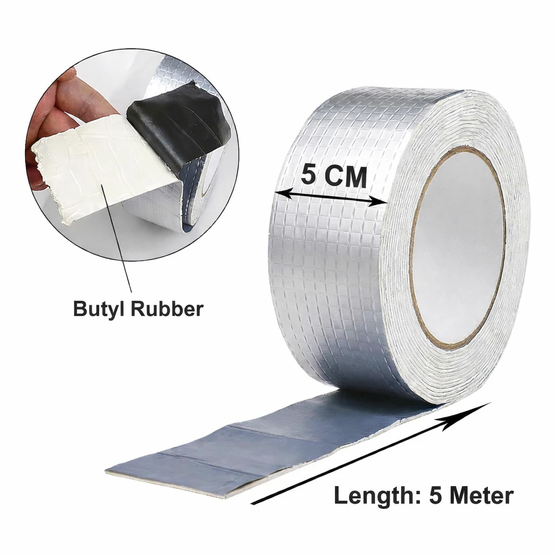 Heavy-Duty Waterproof Butyl Rubber Tape (5cm x 5m) | Aluminum Foil Leak Repair Tape