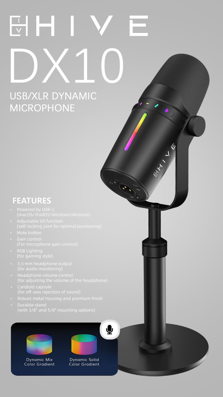 HIVE DX10 USB/XLR Dynamic Microphone