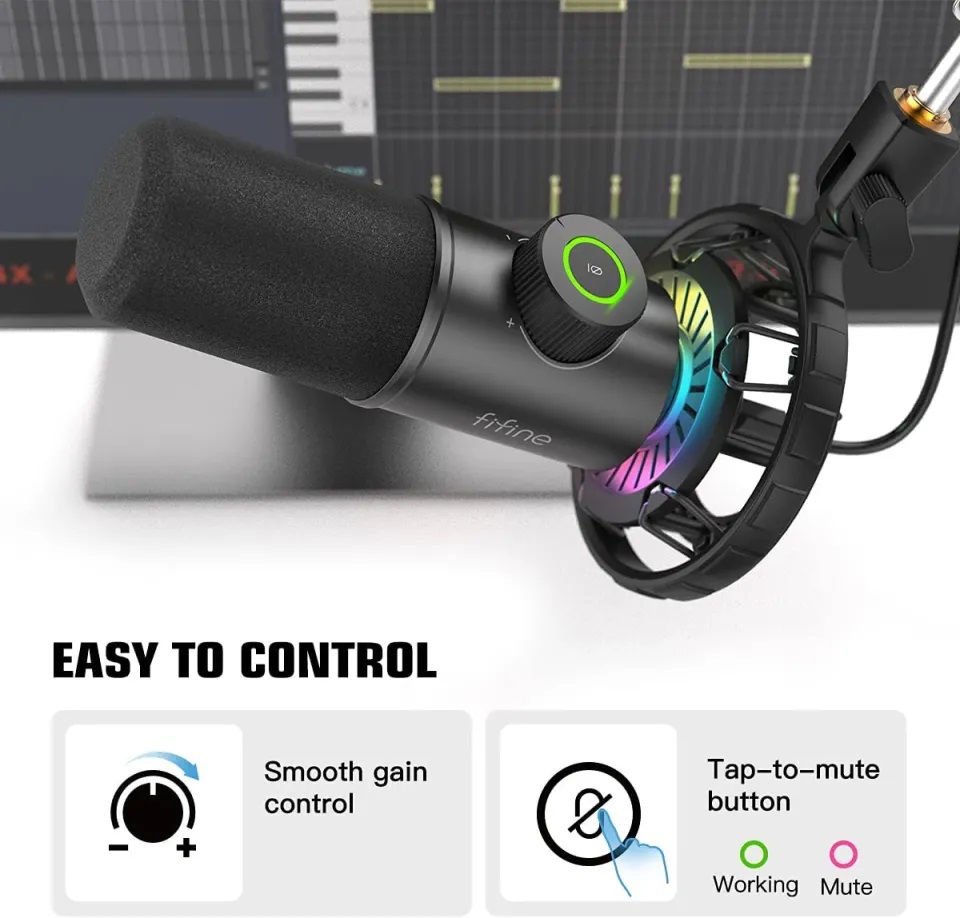 FIFINE K658 USB Dynamic Cardioid Podcast Microphone with A Live Monitoring, Gain Control, Mute Button