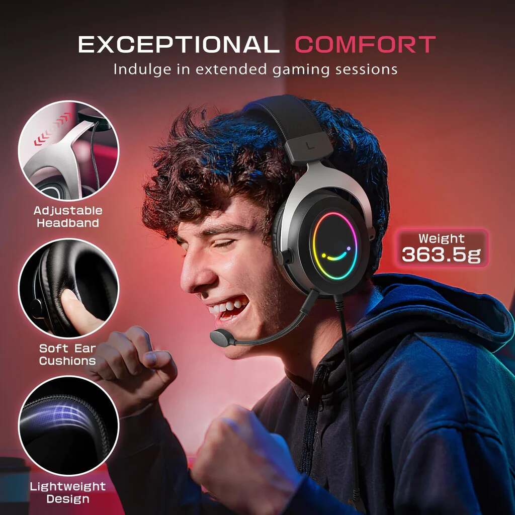 FIFINE AmpliGame H3 RGB Headset with 3.5mm TRRS Jack for PS4/5, Xbox, Switch, In-line Volume &amp; Mute Control