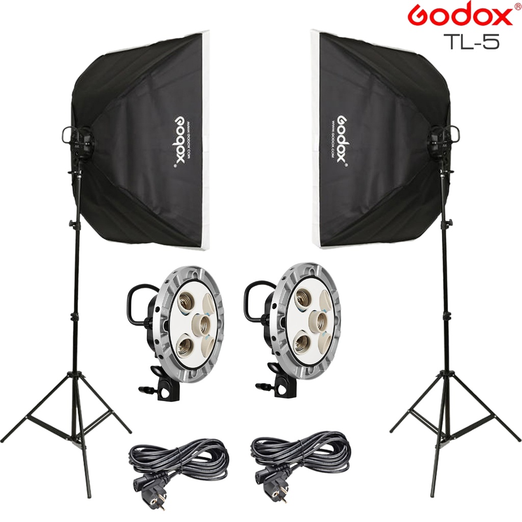 Godox TL-5 5in1 bulb head multi-holder tricolor+light stand+softbox 60*60cm camera photography lighting 2pcs set