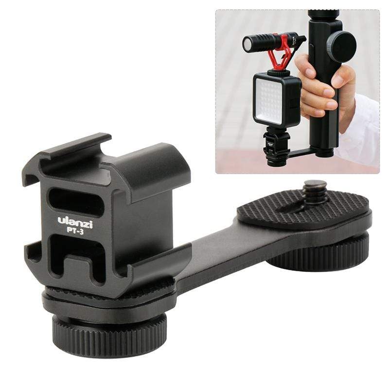 Ulanzi PT-3 Triple Cold Shoe Gimbal Microphone Mount Extenstion Bar, w 1/4 inch Adapter Video Light Microphone Mount