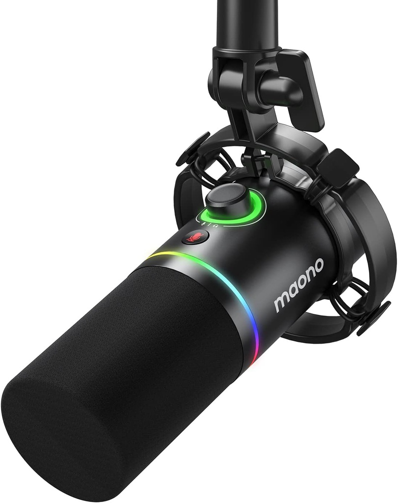 MAONO XLR/USB Dynamic Microphone, RGB Podcast Mic with Mute, Headphone Jack, Gain Knob &amp; Volume Control-PD200X