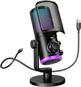 FIFINE USB Gaming Microphone with Noise Cancellation/RGB/Gain&amp;Balance Knob,Condenser Mic for Streaming Podcasting-Ampligame AM6