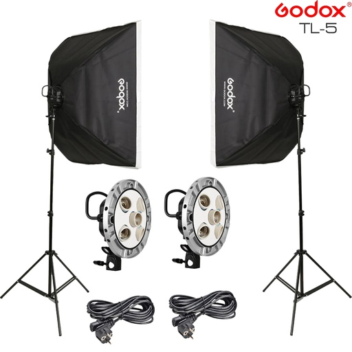 [TL5SET] Godox TL-5 5in1 bulb head multi-holder tricolor+light stand+softbox 60*60cm camera photography lighting 2pcs set