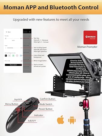 [MT12 Teleprompter] MOMAN MT12 Metal Prompter Kit 2 inch for 12.9inch iPad Tablets with APP Remote Control for DSLR Camera Camcorder Smartphone Mobile, Tablet Autocue-Camera-Prompting Teleprompter