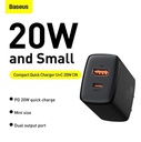 Baseus 20w charger CCXJ-01 Compact Super Quick Charger Dual Port U+C CN/US